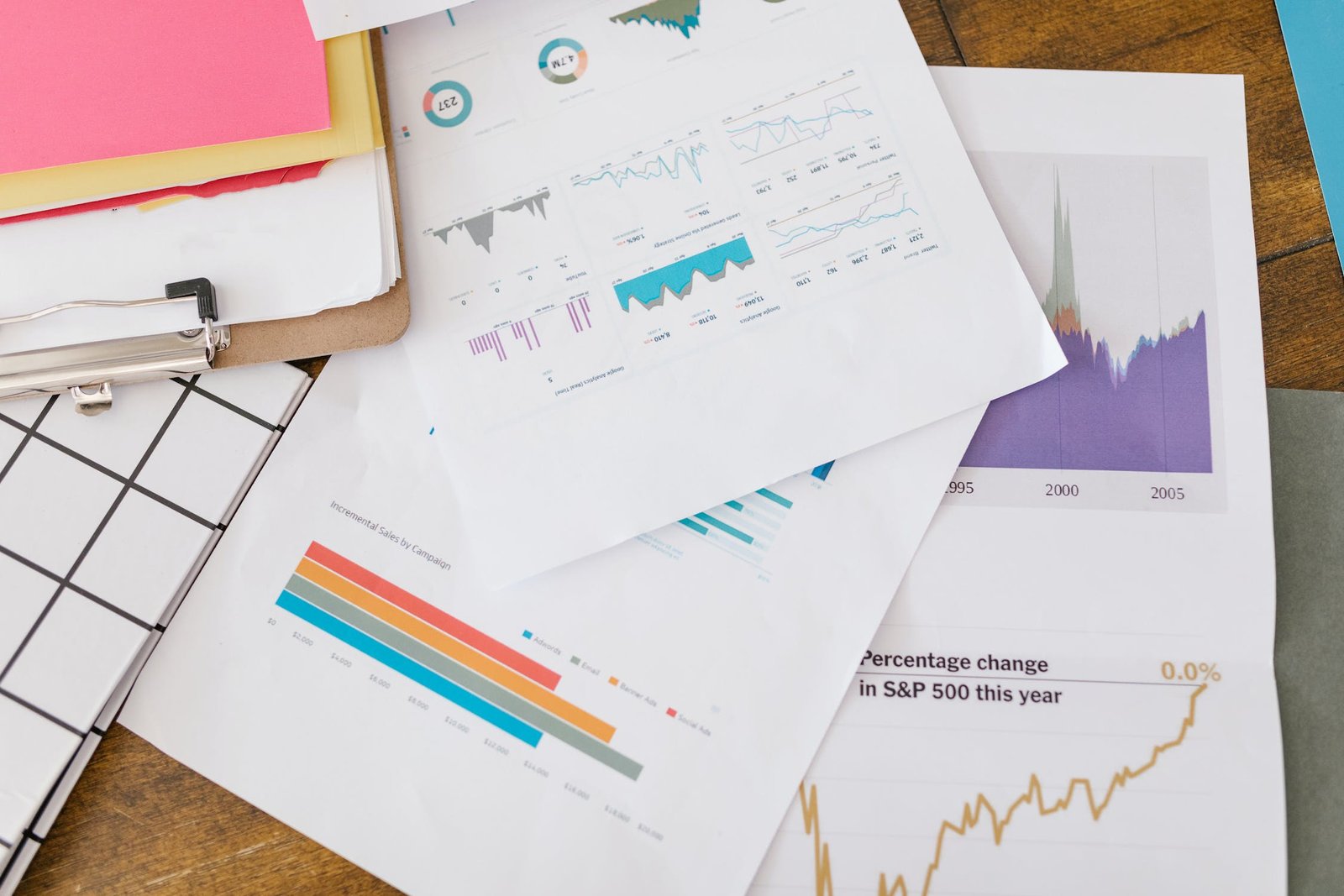 Business ranking printouts on a table