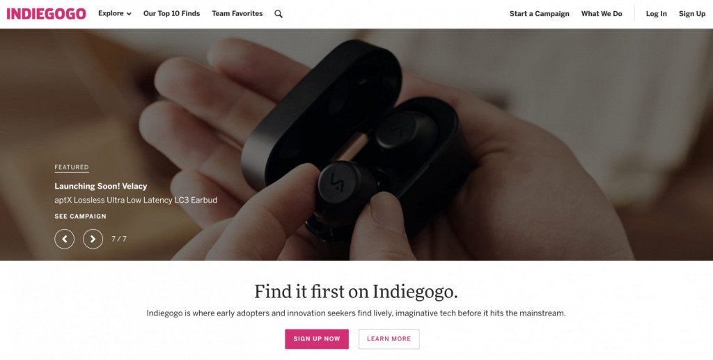 crowdfunding websites design - indiegogo
